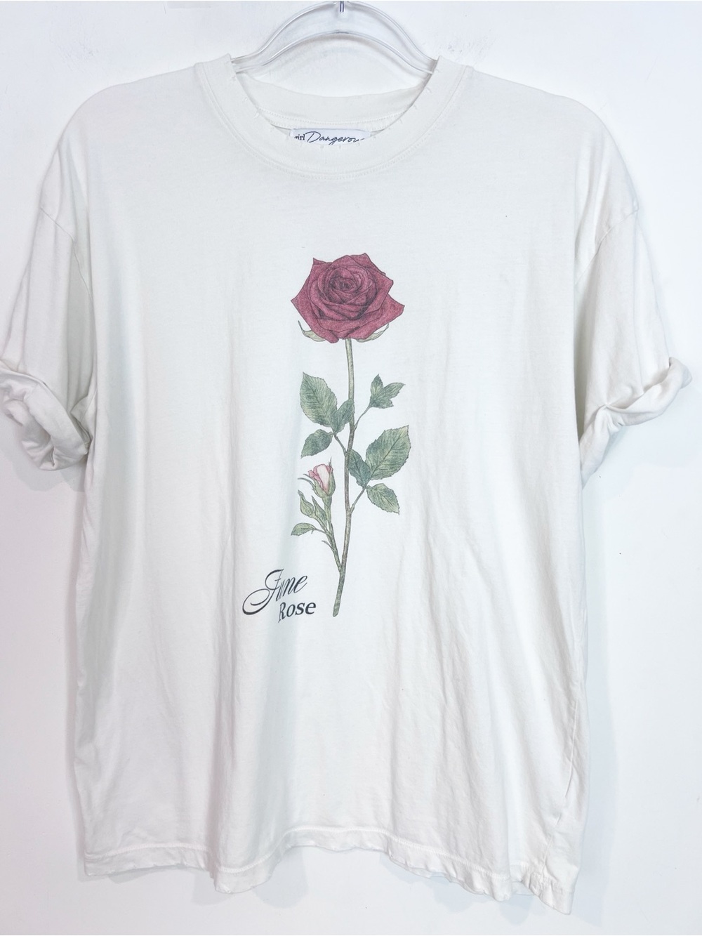 GIRL DANGEROUS WHITE SHORT SLEEVE ROSE GRAPHIC T-SHIRT WOMENS SMALL